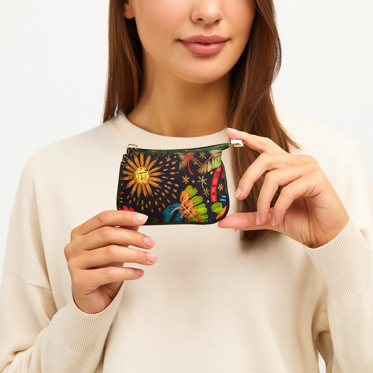 Travel Coin Pouch for Women’s Essentials with Leather Detailing