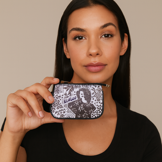 Compact Travel Coin Pouch for Women with Leather Detailing