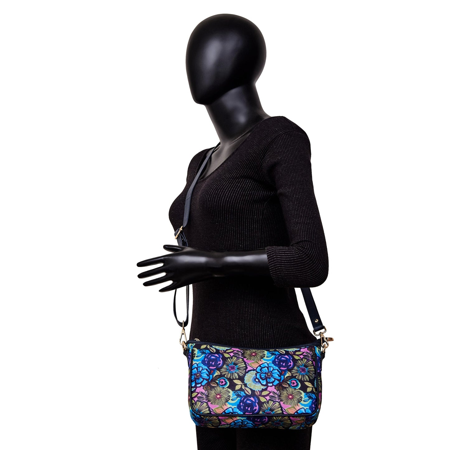Floral Print Hobo Bag with Leather Trim and an Adjustable Strap for Ladies