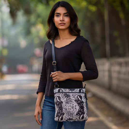 Monochrome Crossbody Bag with Leather Details for Ladies – Timeless Style