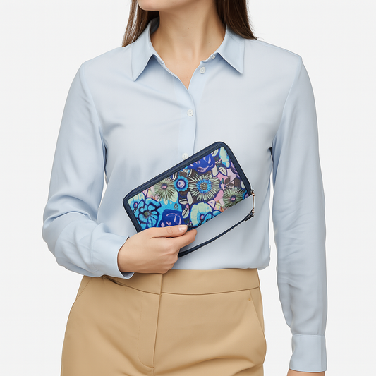 Floral Print Leather-Accented Wristlet Travel Wallet – Vibrant and Stylish for Women