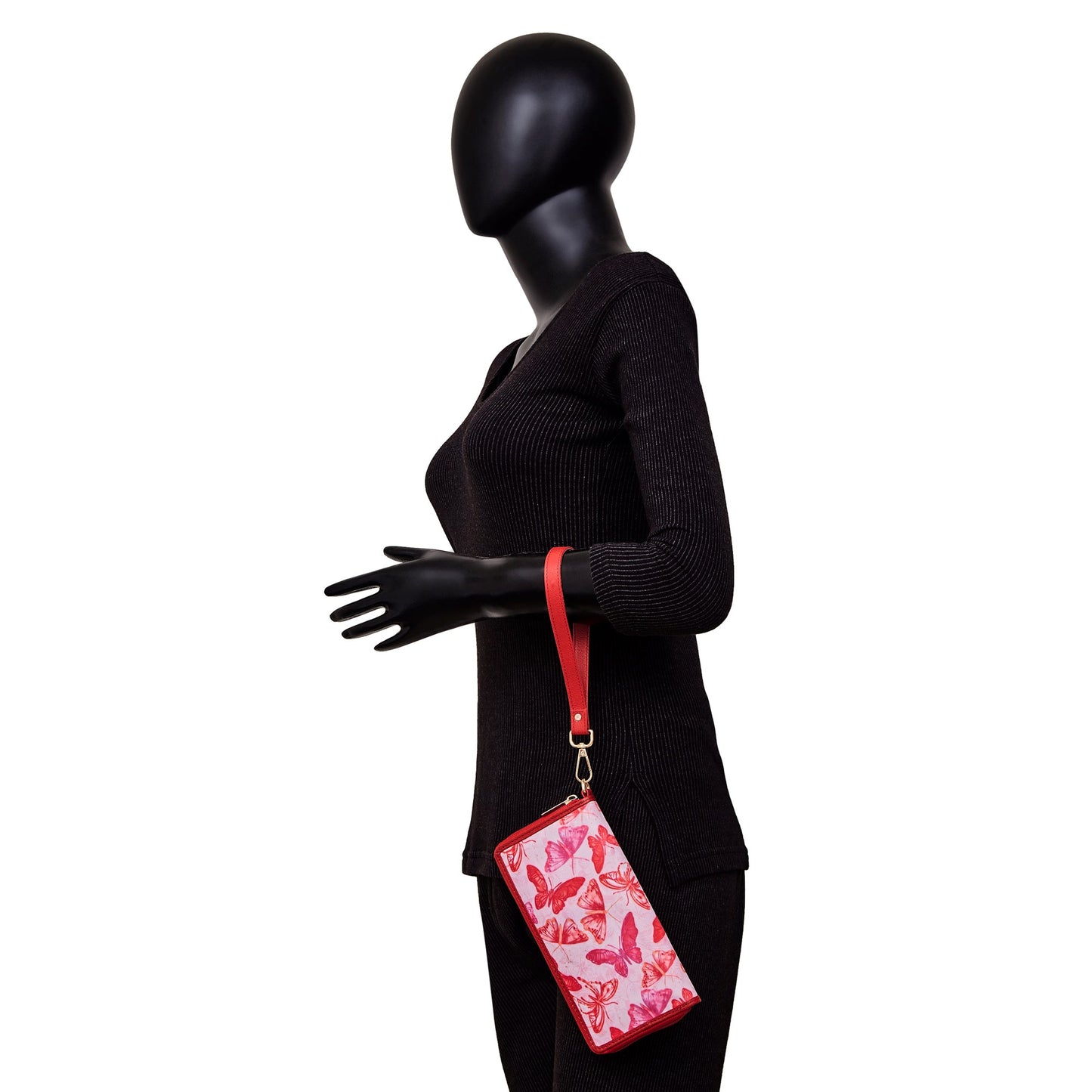 Ladies' Bold Butterfly Print Travel Wristlet with Leather Detailing for a Statement Look