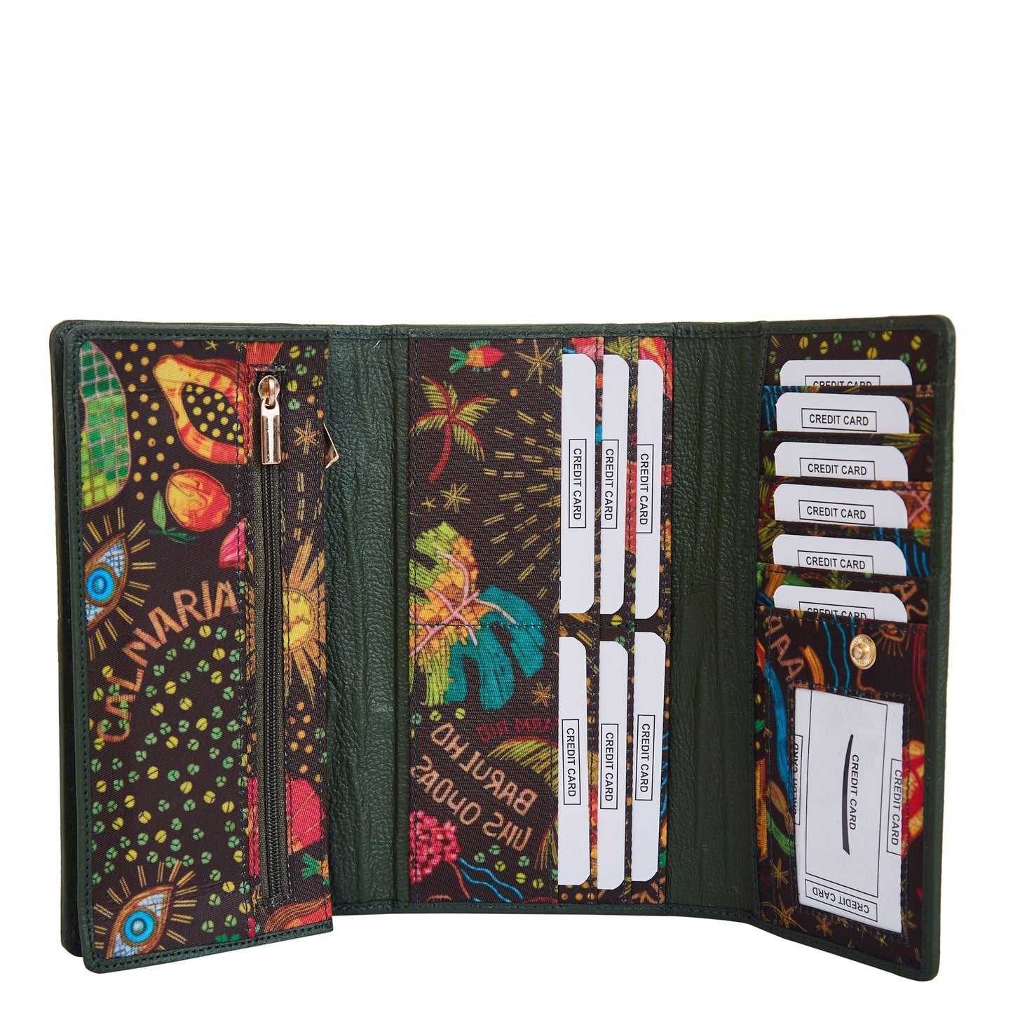 Seaside-Inspired Tri-Fold Wallet with Leather Outer Trim for Women