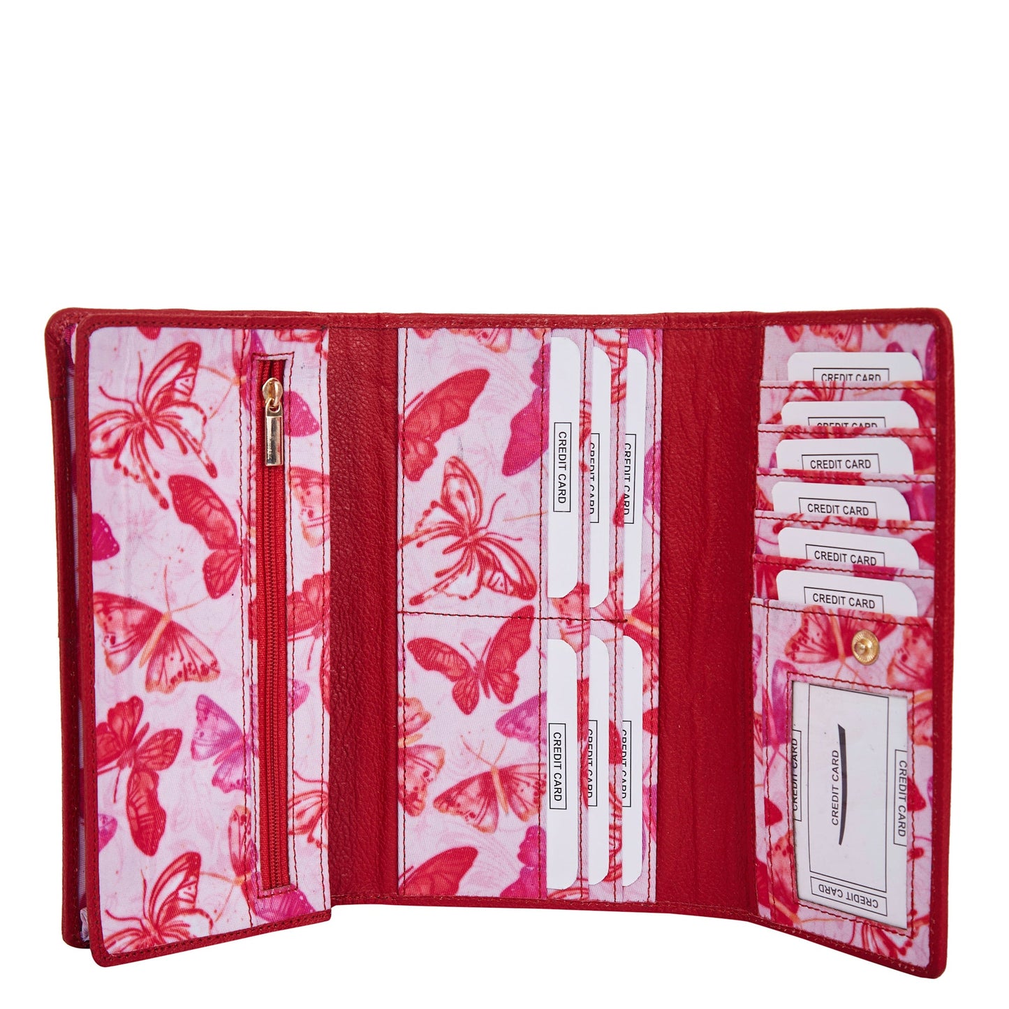 Vibrant Butterfly Print ladies Tri-Fold Wallet with Leather Accents for Bold Fashion