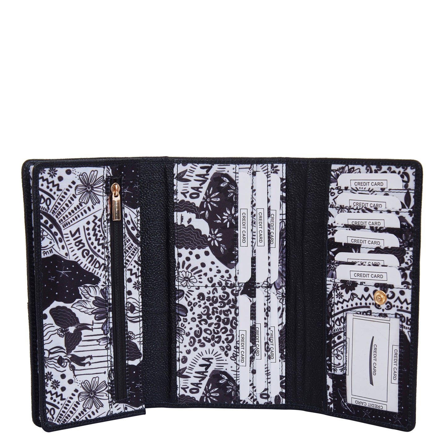 Classic Black and White Women Tri-Fold Wallet with Leather Trim – Timeless and Elegant Design