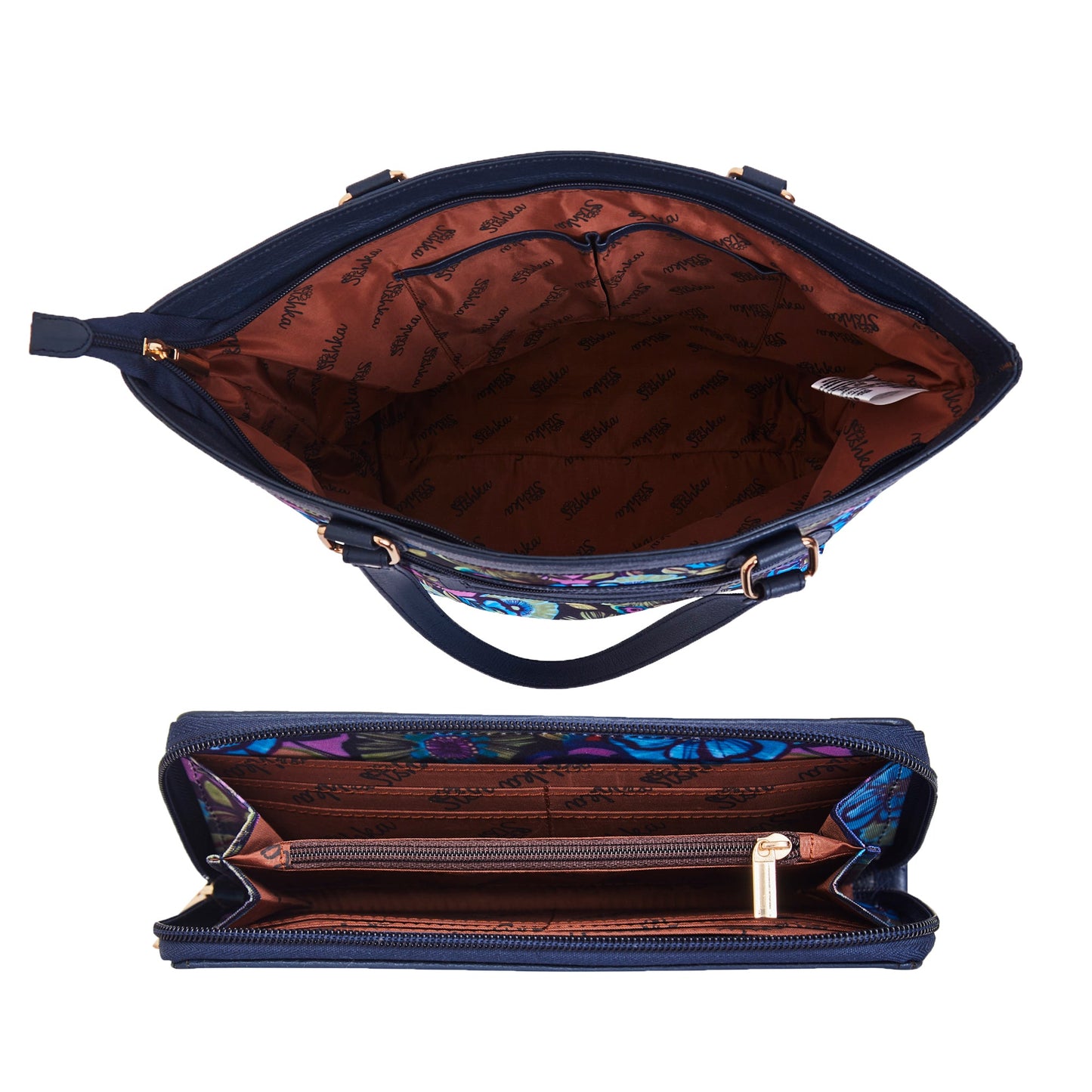 Botanical Print Leather Tote Bag & Wristlet Wallet Combo for Women