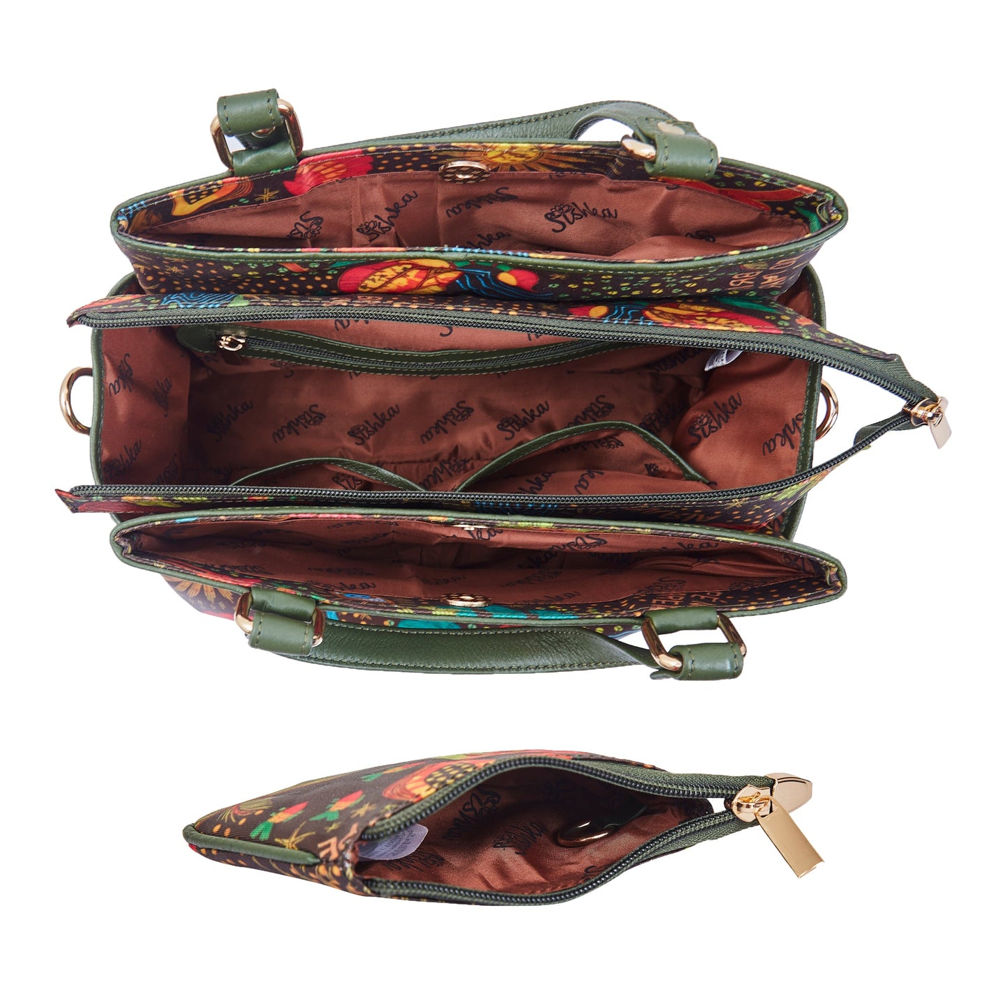 Women's Leather-Trimmed Satchel Bag & Coin Pouch Combo – Coastal Bliss