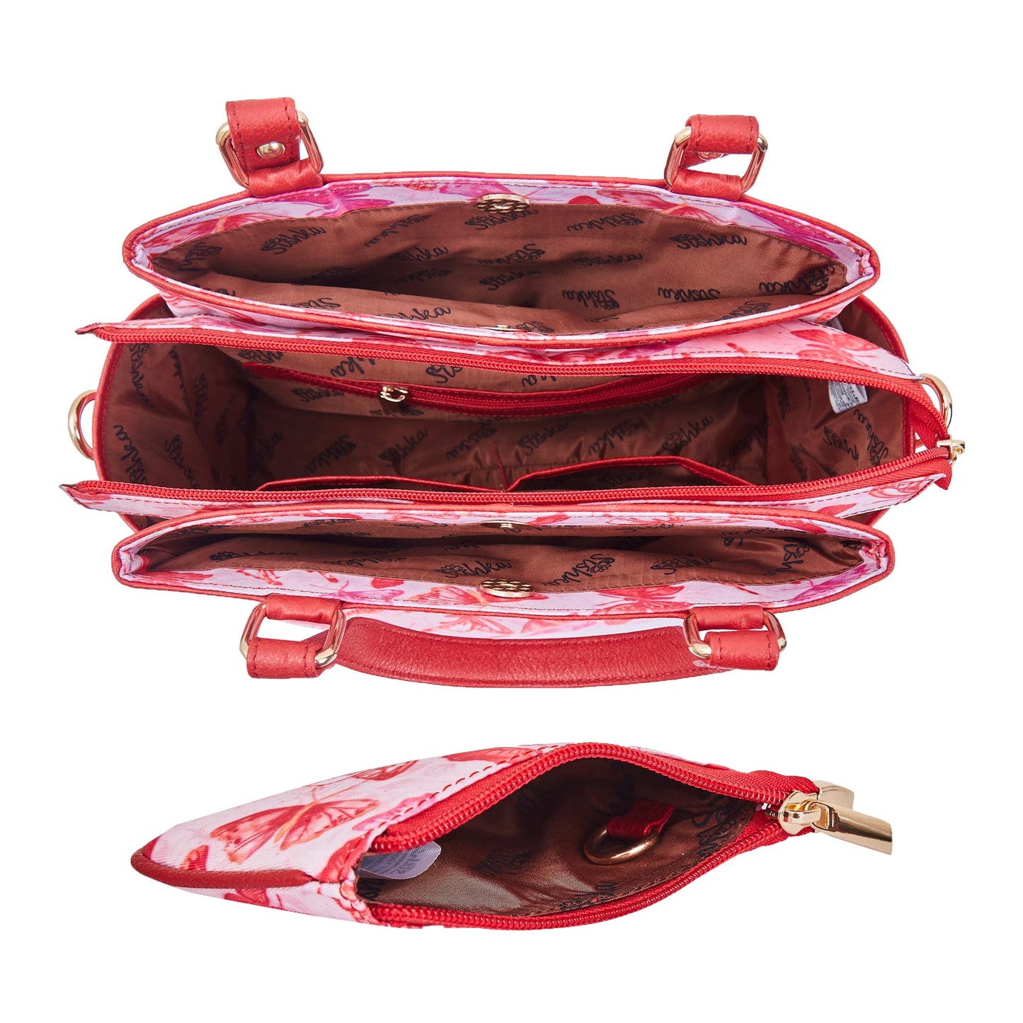 Leather trim Satchel bag & Coin Pouch Combo For Ladies with Butterfly Wing Design