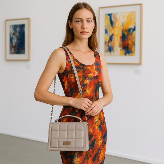 Grey Faux Leather Crossbody Sling Bag – Women’s Chain Strap Shoulder Handbag