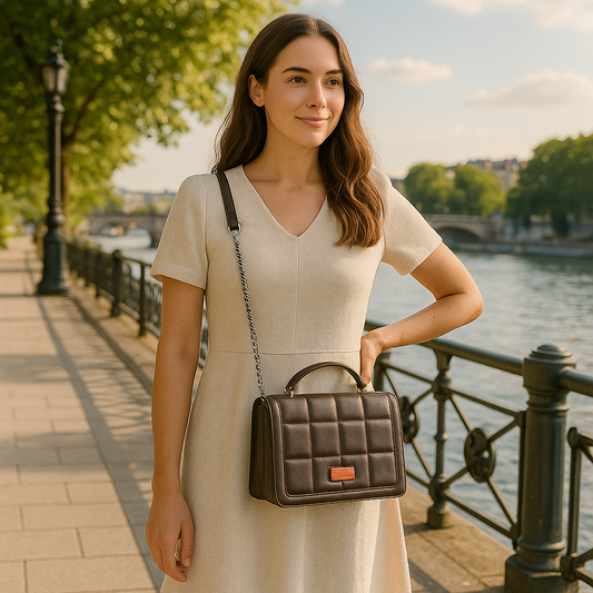 Brown Faux Leather Crossbody Sling Bag – Women’s Chain Strap Shoulder Handbag