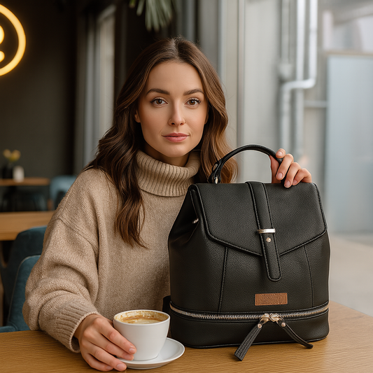 Black Leather Backpack Purse for Women – Handbag & Shoulder Bag for Work