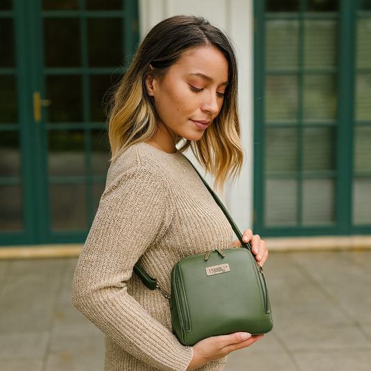 Women Olive Genuine Leather Crossbody Handbag – Premium Shoulder Bag