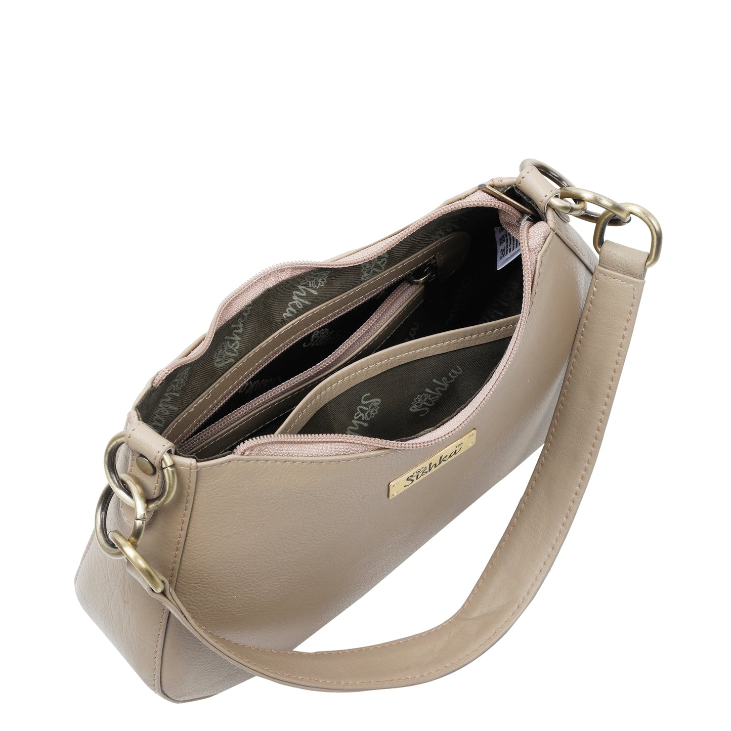 Taupe Genuine Leather Half-Moon Shoulder Bag – Women’s Tote Purse