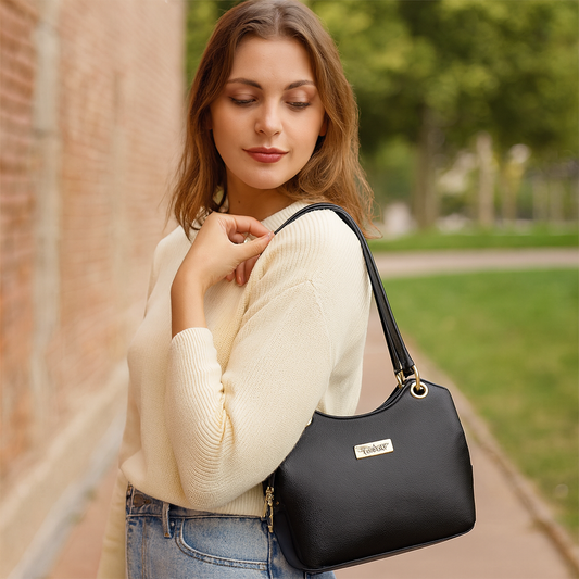 Black Genuine Leather Shoulder Handbag – Women’s Hobo Tote Purse