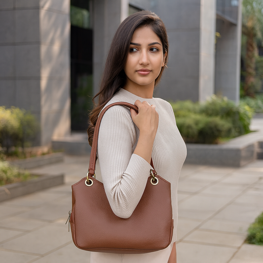 Brown Genuine Leather Satchel Bag – Women’s Tote Purse & Handbag