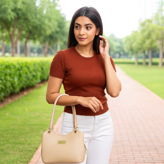 Sishka Taupe Women's Genuine Leather Satchel Bag, Trendy Crossbody Tote, Fashionable Shoulder Handbag, Stylish Top Handle Purse, Elegant Everyday Leather Bag – H 7.75" x W 9" x D 2.75".