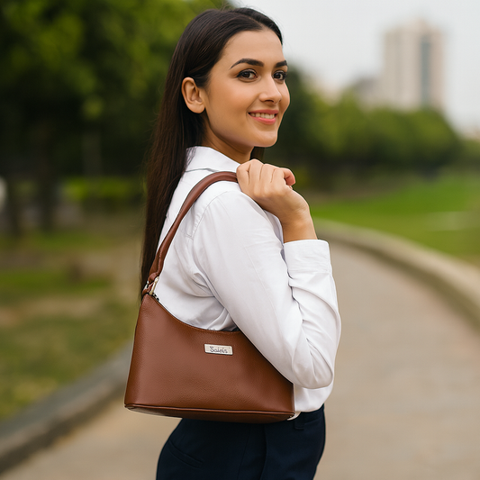 Brown Genuine Leather Shoulder Handbag – Women’s Hobo Tote Purse