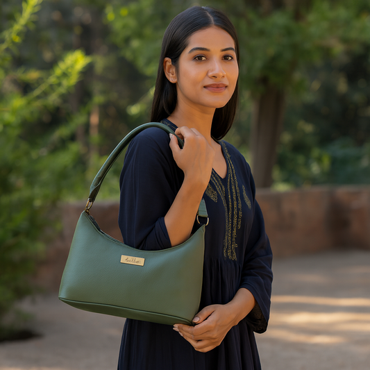 Olive Genuine Leather Shoulder Handbag – Women’s Hobo Tote Purse