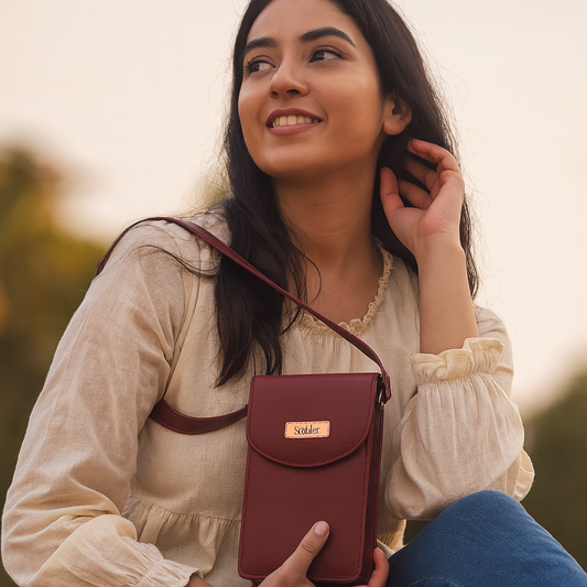 Cherry Red Genuine Leather Mobile Crossbody Bag – Women’s Phone Purse