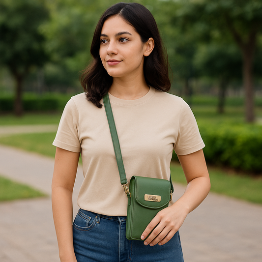 Olive Genuine Leather Mobile Crossbody Bag – Women’s Phone Purse