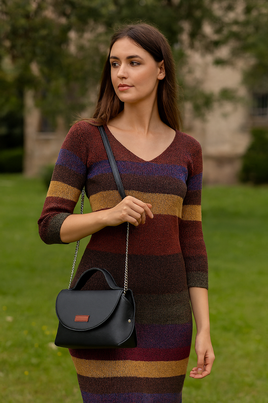 Black Vegan Leather Crossbody Sling Bag – Women’s Chain Strap Shoulder Handbag