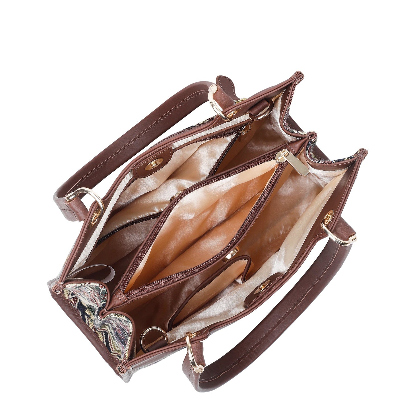 Women’s Geometric Tapestry Satchel & Crossbody Bag – Leather‑Trimmed Shoulder and Hand Purse