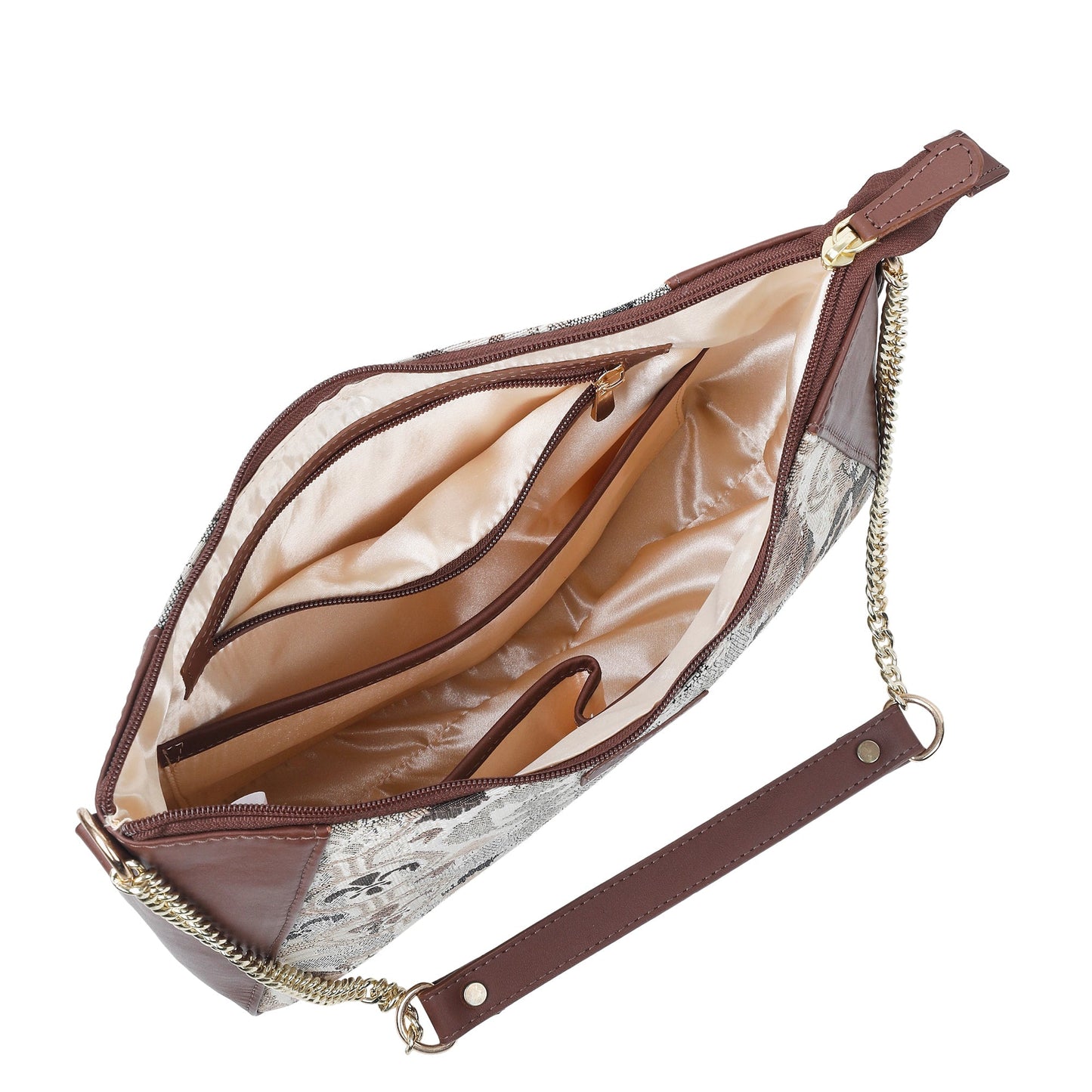 Women's Abstract Design Tapestry Hobo Bag | Genuine Leather-Trimmed Shoulder & Satchel bag with Chain Strap