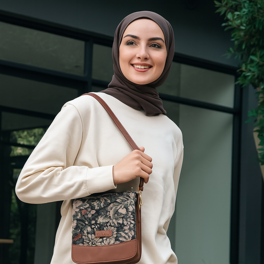 Vintage Tapestry Crossbody Bag – Women’s Sling Shoulder Purse with Leather Trim