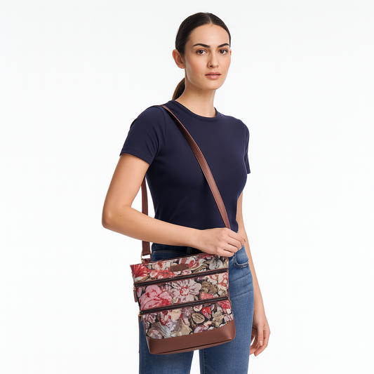 Floral Tapestry Crossbody Sling Bag – Women’s Shoulder & Messenger Purse