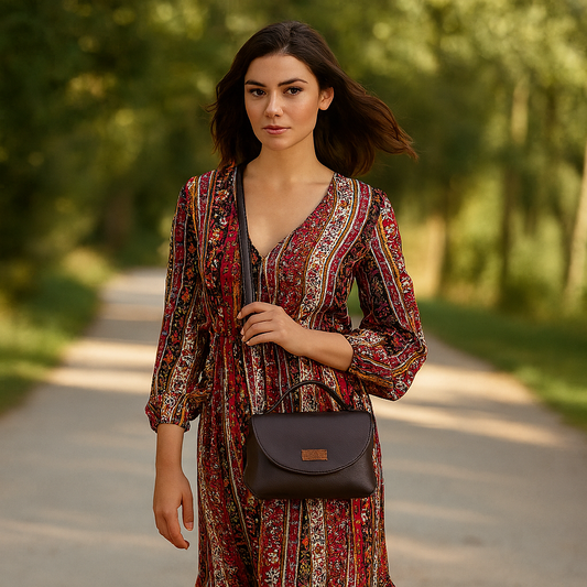 Brown Vegan Leather Crossbody Sling Bag – Women’s Chain Strap Shoulder Handbag