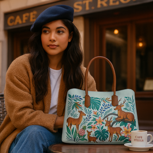 Genuine Leather Printed Carryall Tote for Women – Stylish Shoulder, Top Handle & Handbag for Ladies – Office, Work, Travel & Daily Use