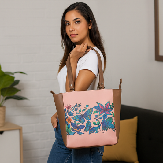 Genuine Leather Ladies' Shoulder Tote Bag– Printed Top Handle Handbag for Women – Work, Travel & Daily Use
