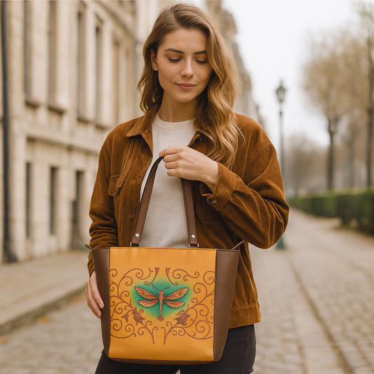 Genuine Leather Ladies' Shoulder Tote Bag– Printed Top Handle Handbag for Women – Work, Travel & Daily Use