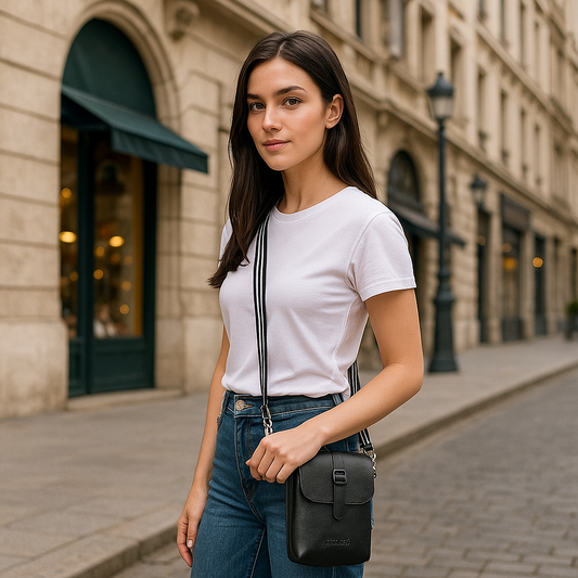 Leather Black Messenger Bag for Men & Women –Small Crossbody Shoulder Bag, Side Sling Bag for Travel, Work & Daily Use