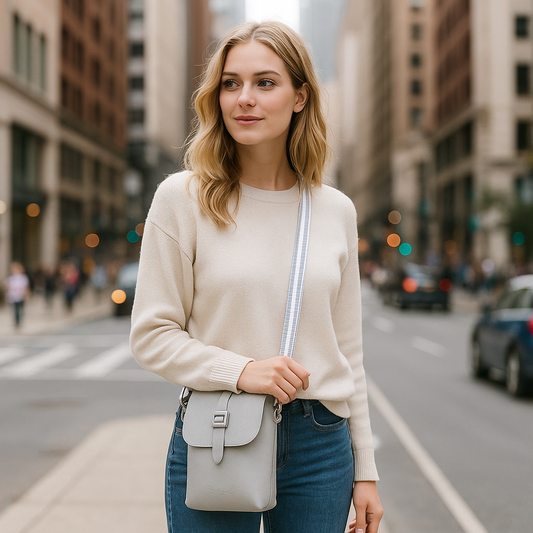 Leather Grey Messenger Bag for Men & Women –Small Crossbody Shoulder Bag, Side Sling Bag for Travel, Work & Daily Use