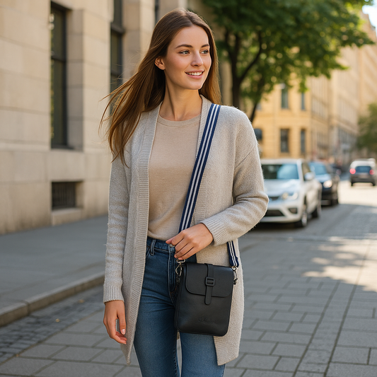 Leather Navy Blue Messenger Bag for Men & Women –Small Crossbody Shoulder Bag, Side Sling Bag for Travel, Work & Daily Use