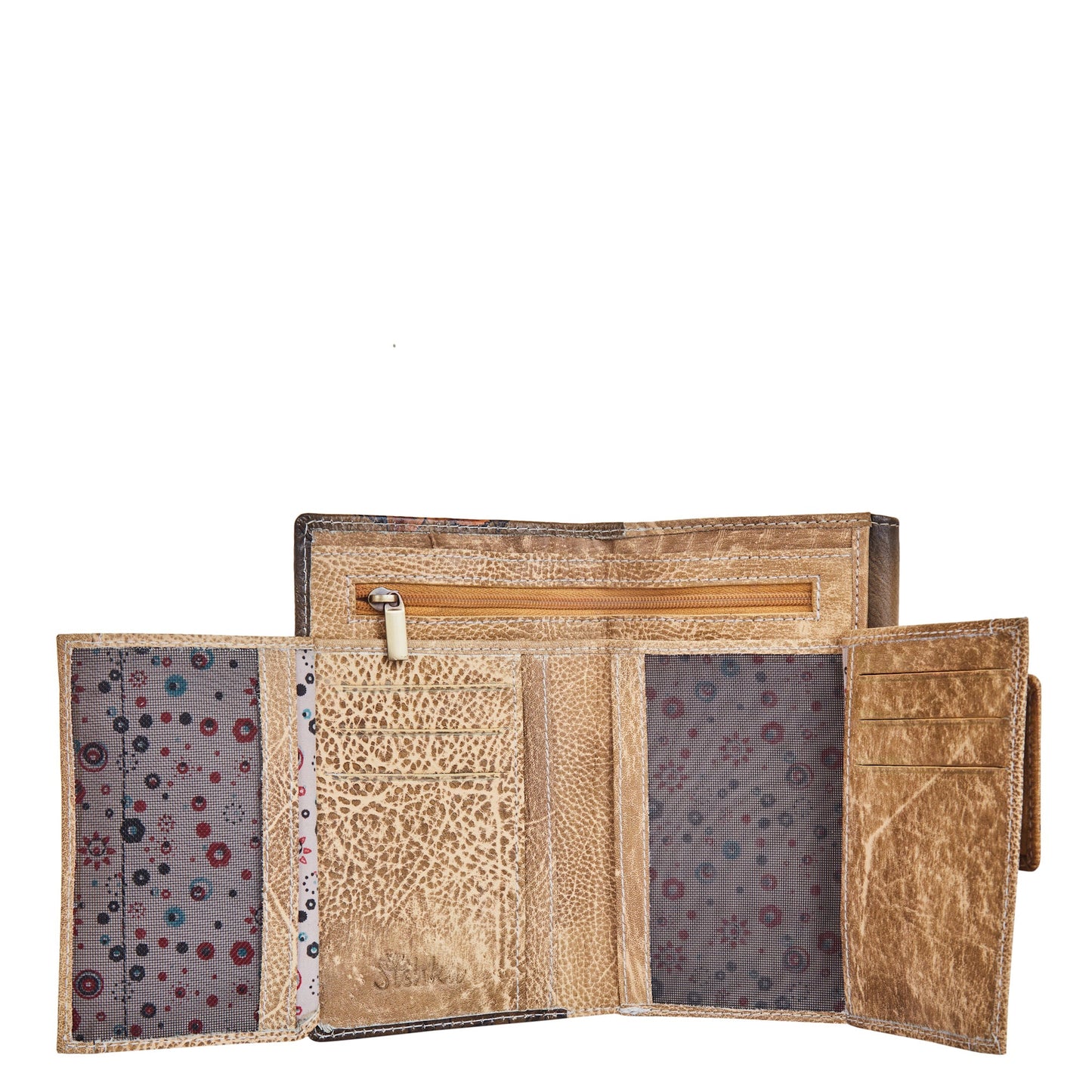 Artisan Hand-Painted Leaf Genuine Leather Bifold Wallet