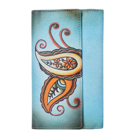 Hand-Painted Mandala Bifold Wallet in Genuine Leather