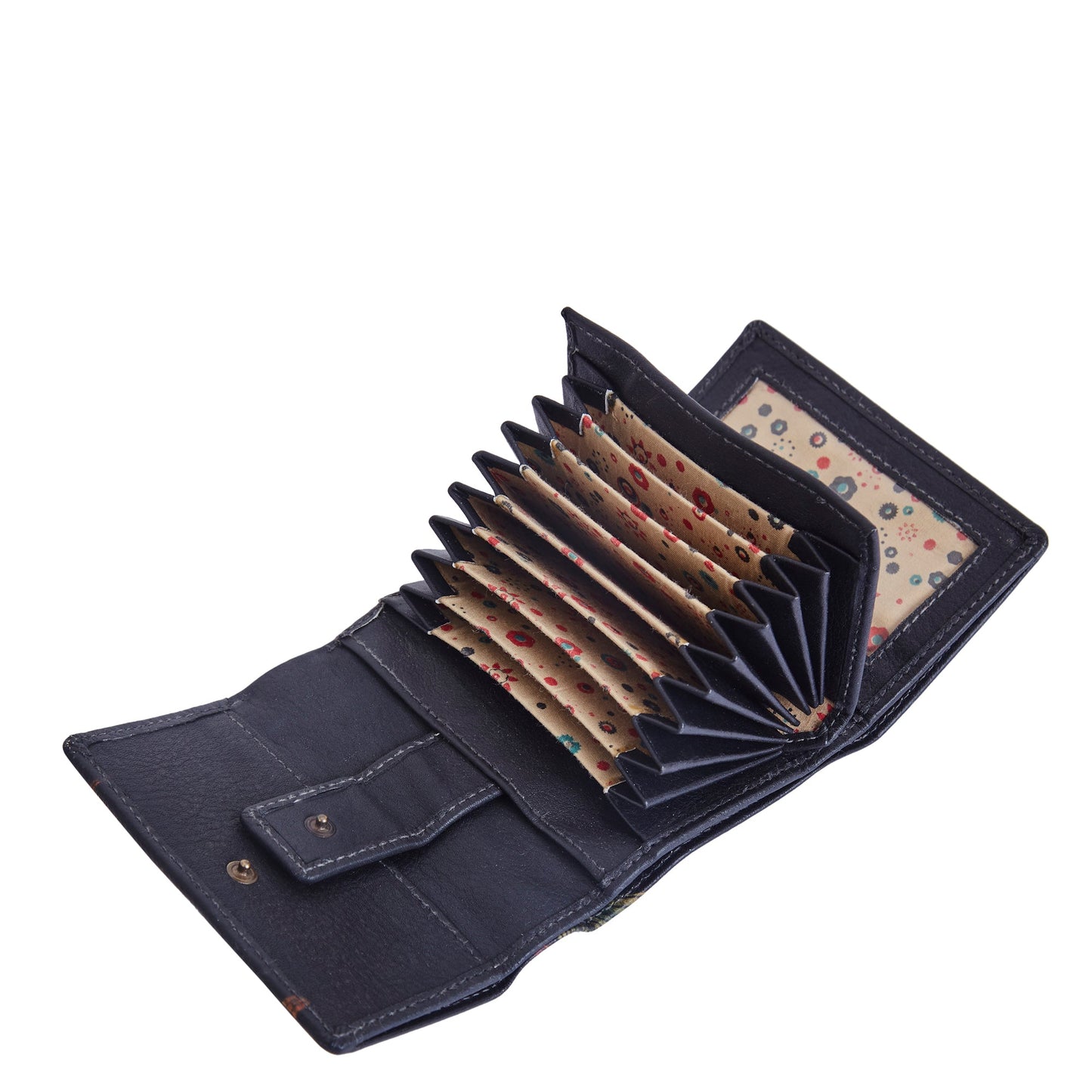 Leather Bi-Fold Wallet with Hand-Painted Springtime Bloom Design