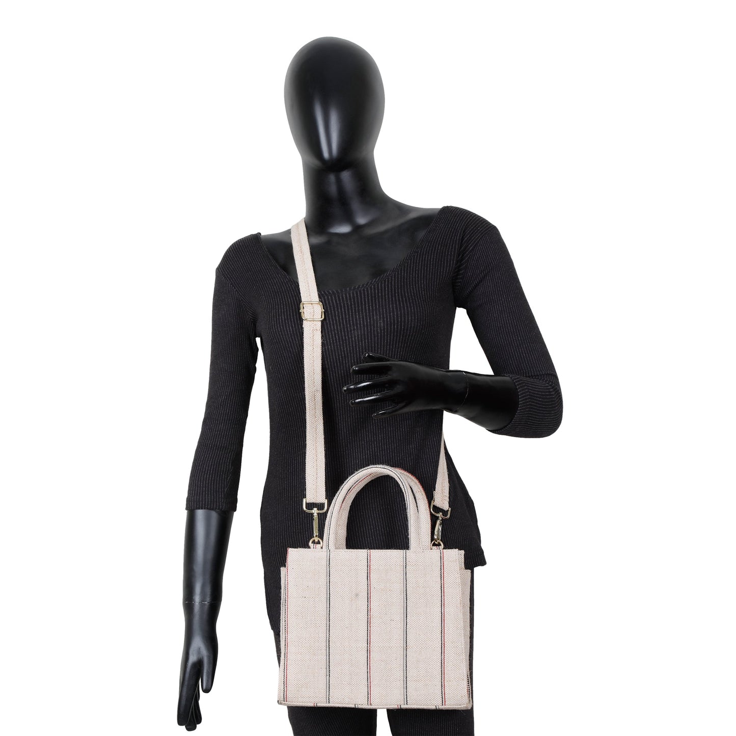 Wholesale Beige Striped Canvas Crossbody Tote bag for Everyday Use