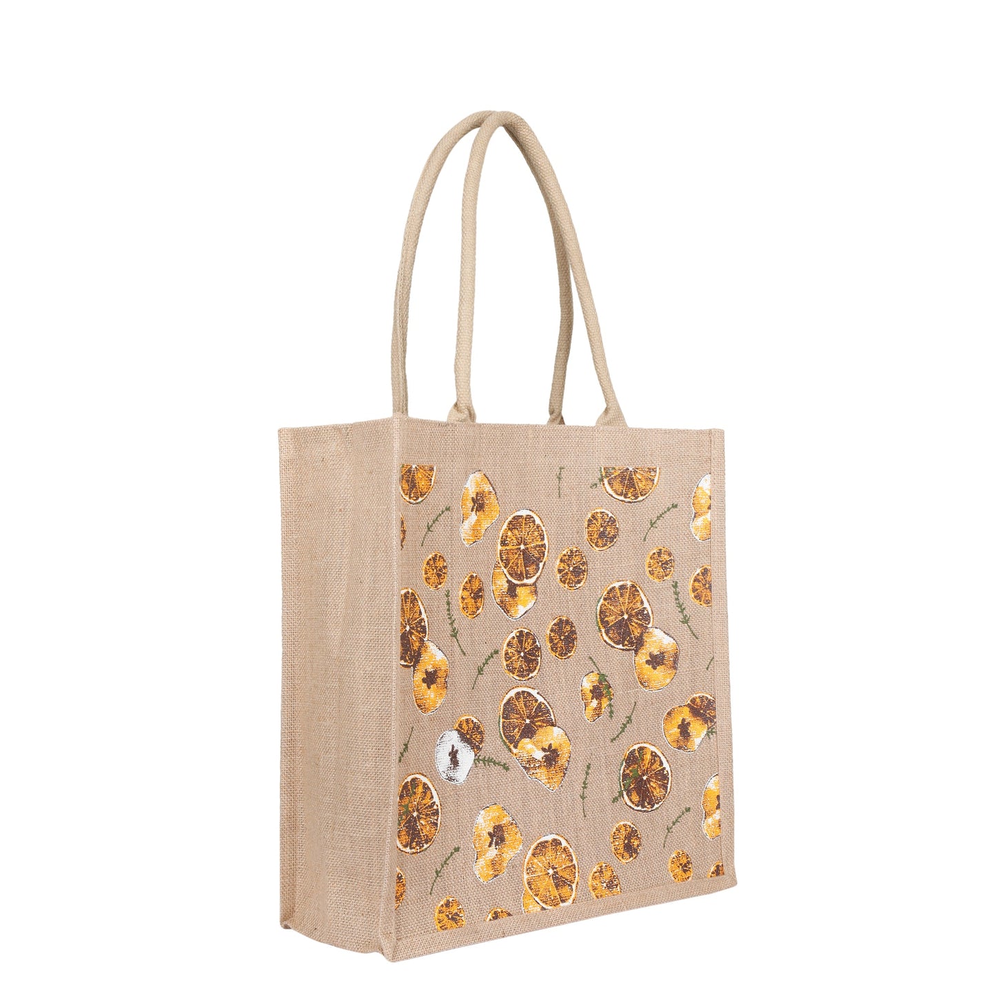 Citrus Print Jute Tote Bag – Eco-Friendly Reusable Natural Shopping Bag for Women, Groceries, Travel, Beach, and Daily Use