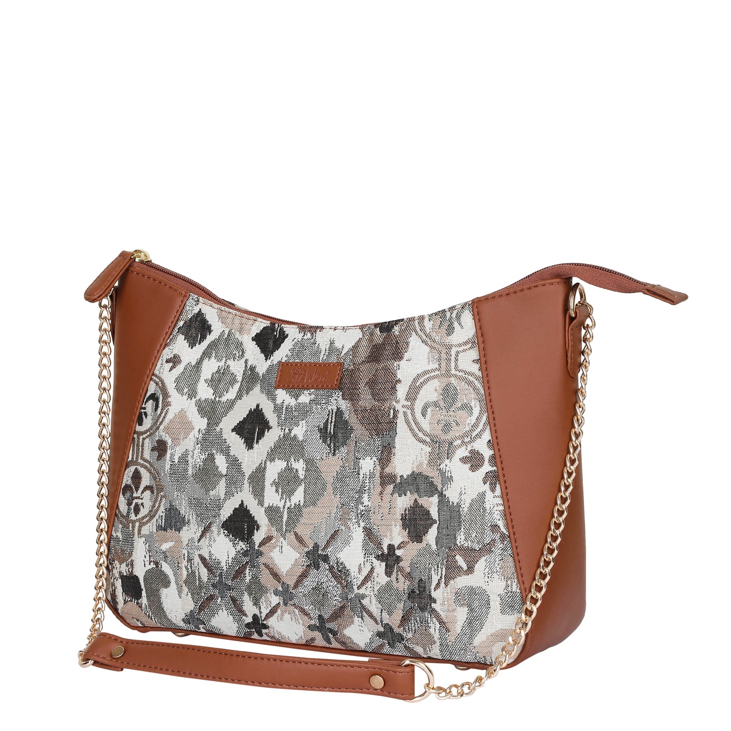 Women’s Abstract Tapestry Hobo Shoulder Bag – Vegan Leather Sling & Satchel Purse with Chain Strap & Top Handle for Work & Travel