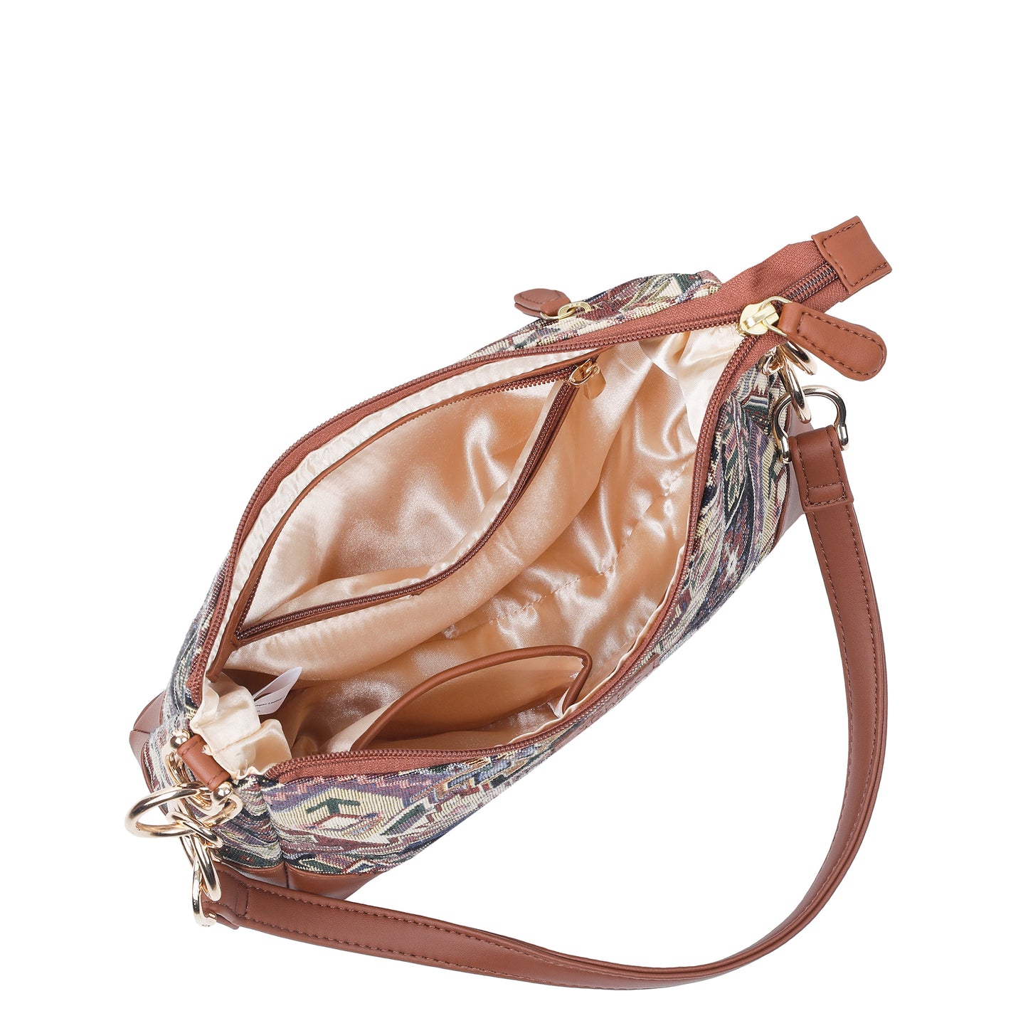 Geometric Tapestry Shoulder Bag for Women – Elegant Tote Sling Satchel Purse with Vegan Leather Handle