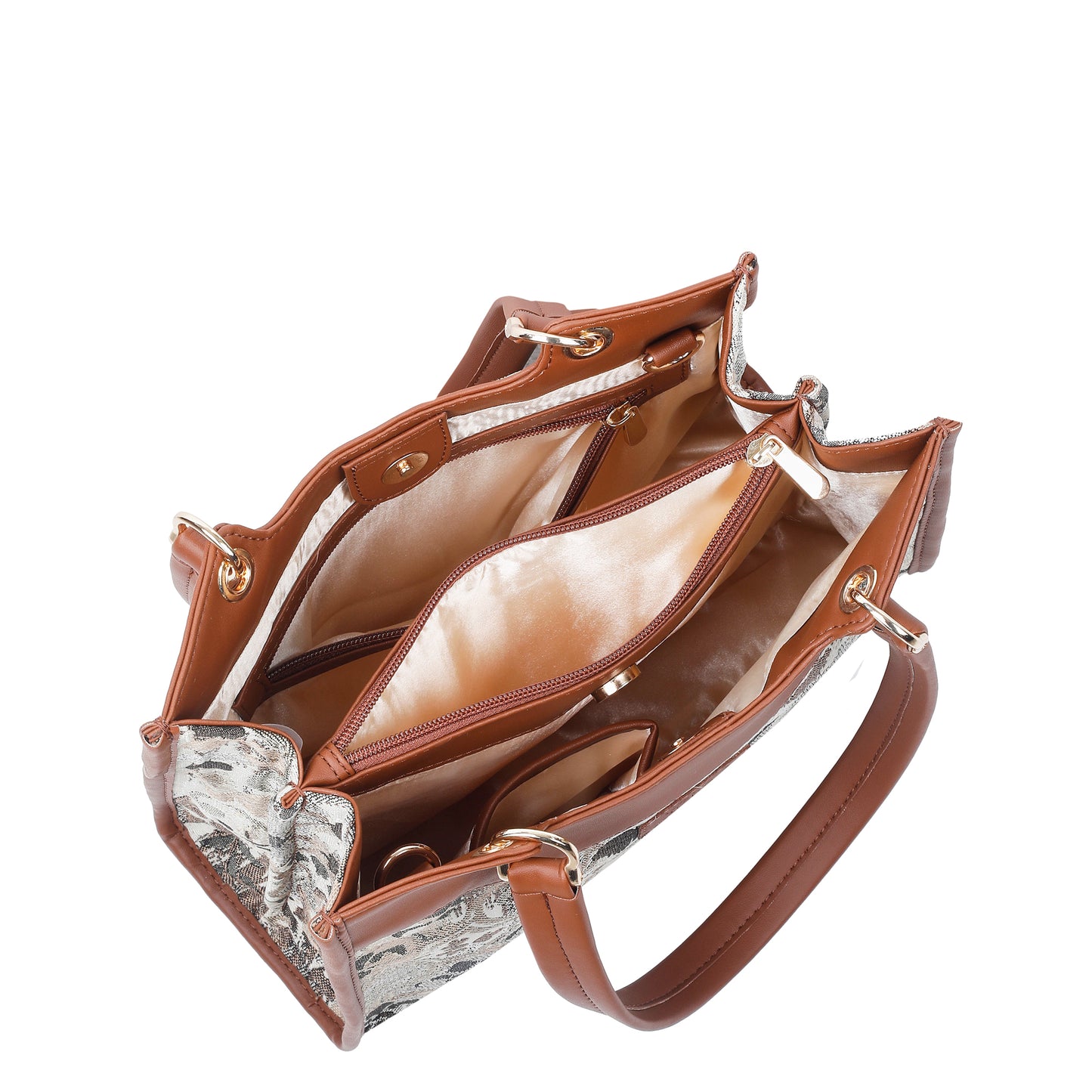 Wholesale Abstract Tapestry Satchel Bag Crossbody Top Handle Handbag for Women with Vegan Leather Trim