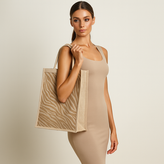 Eco-Friendly zebra-inspired pattern Natural Jute Tote Bag – Printed Reusable Bag for Shopping, Groceries, Travel, Beach, and Everyday Use