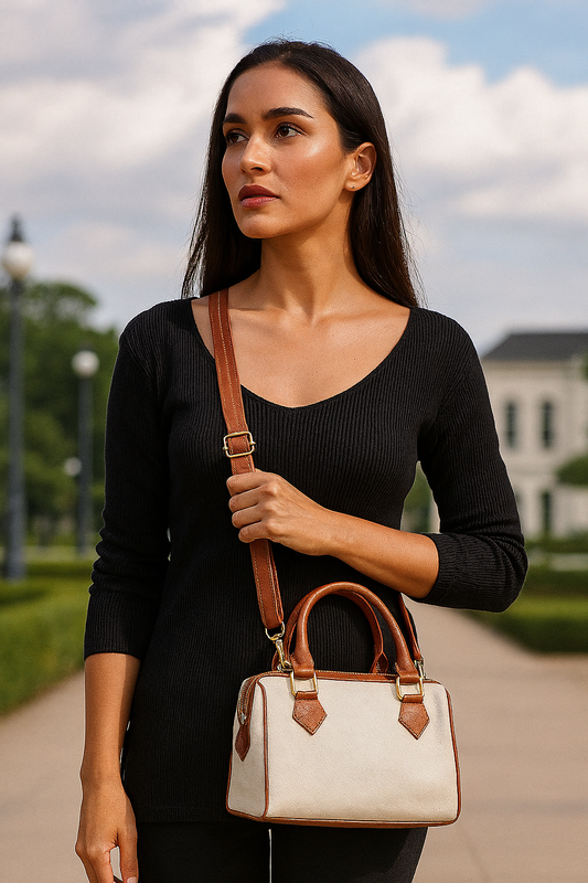 Wholesale Off White Canvas Crossbody Tote Handbag Vegan Trim in Gift