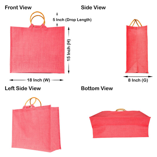 Jute Tote Bags – Colourful Reusable Burlap Cane Handle Promotional Bags for Shopping, Groceries, Beach Bags (Set of 4)