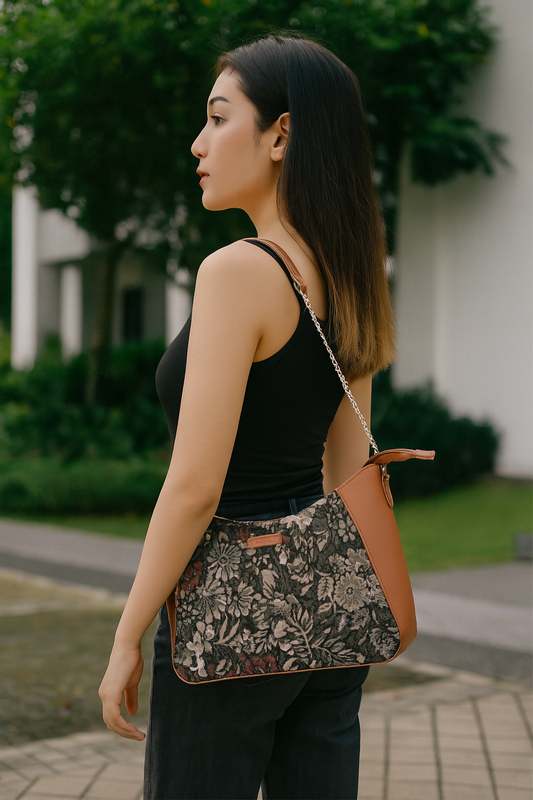 Women’s Vintage Tapestry Hobo Shoulder Bag – Vegan Leather Satchel Purse with Chain Strap & Top Handle for Daily Use