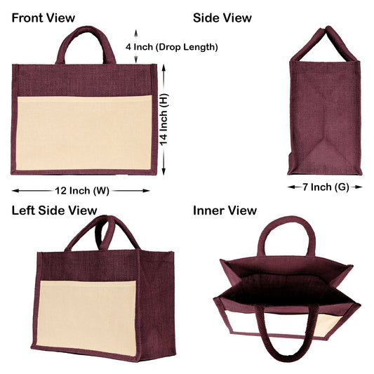 Jute Shopping Bags in Red, Green, Orange, and Pink – Burlap Totes for Weddings, Holidays, Shopping & Daily Use (Set of 4)