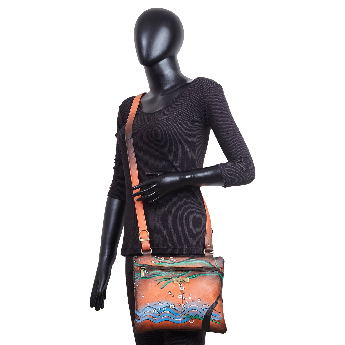Marine Beauty Hand-Painted Leather Slim Cross body Bag